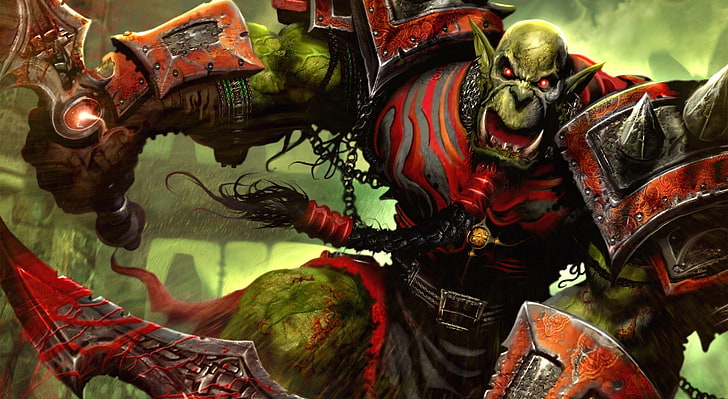 World Of Warcraft Trading Card Game, red and black orc character, HD wallpaper