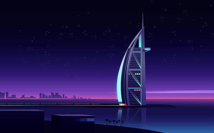 Dubai, Burj Al Arab, building, illustration, Romain Trystram