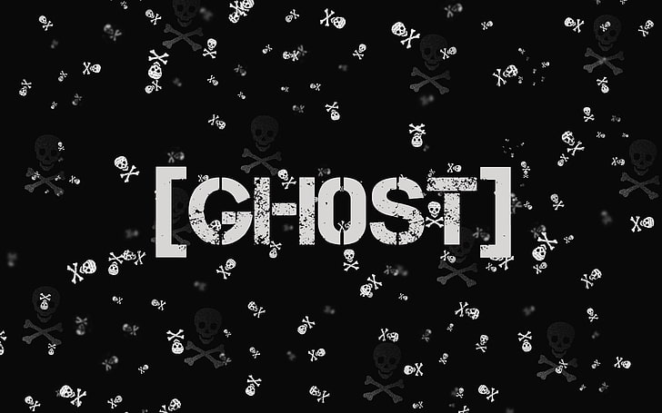 Ghost digital wallpaper, skull, monochrome, digital art, text