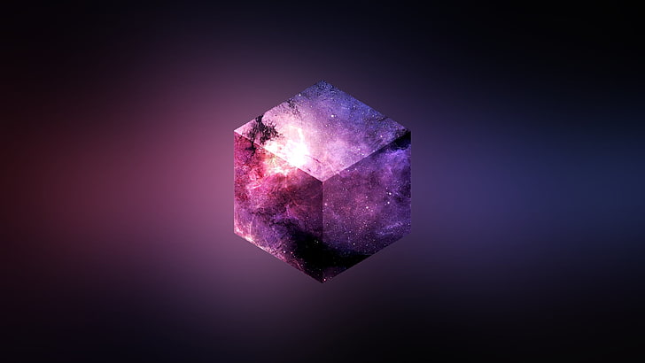 purple and black cube wallpaper, purple cube digital wallpaper