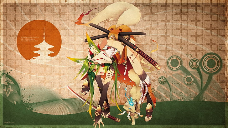 anime girls, fox girl, kitsunemimi, art and craft, creativity, HD wallpaper