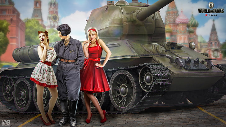 girls, figure, two, art, tank, Moscow, The Kremlin, USSR, Red square, HD wallpaper