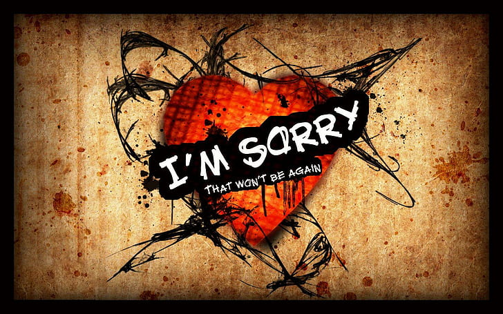 i am sorry, brown and white i'm sorry print board, love, heart, HD wallpaper