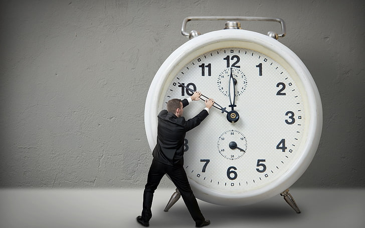 HD wallpaper: white alarm clock, clocks, suits, men, time, simple  background | Wallpaper Flare