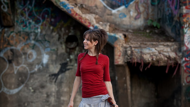 Lindsey Stirling, violin, women, musician, graffiti, one person, HD wallpaper