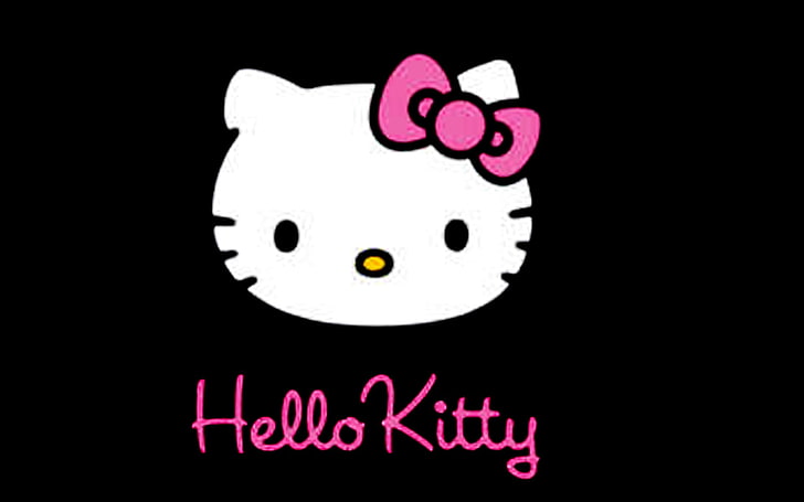 hello kitty  screensaver, black background, pink color, positive emotion, HD wallpaper