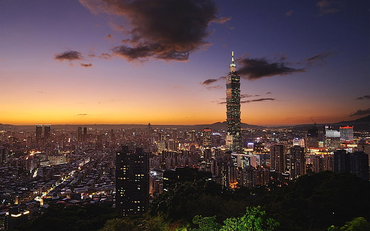 concrete high-rise building, taipei, taiwan, skyscrapers, top view, HD wallpaper
