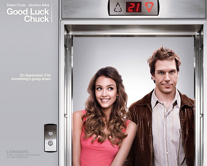 Good Luck Chuck movie illustration, actors, elevator, jessica alba