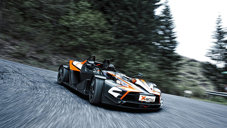 black, orange, and white go kart, KTM, x-bow, racing, car, vehicle, HD wallpaper