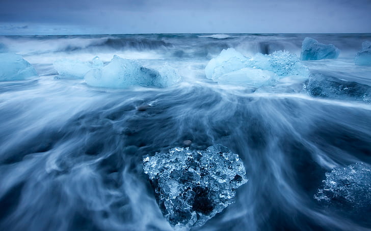 Arctic landscape, icy sea, into blocks of sea ice, cold blue