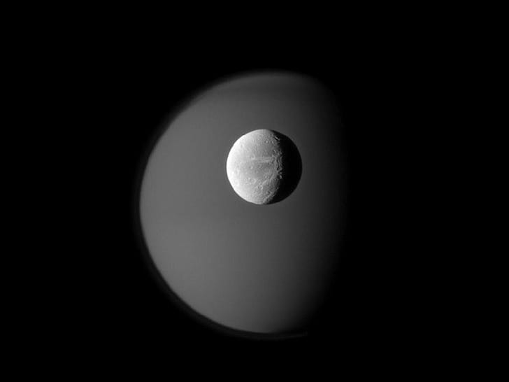 Cassini image Dione with Titan Space Moons HD Art, Saturn, HD wallpaper