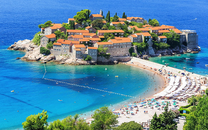 Sveti Stefan A Small Island On Shore Of The Adriatic Sea In Montenegro Near The Town Of Budva 3840×2400, HD wallpaper