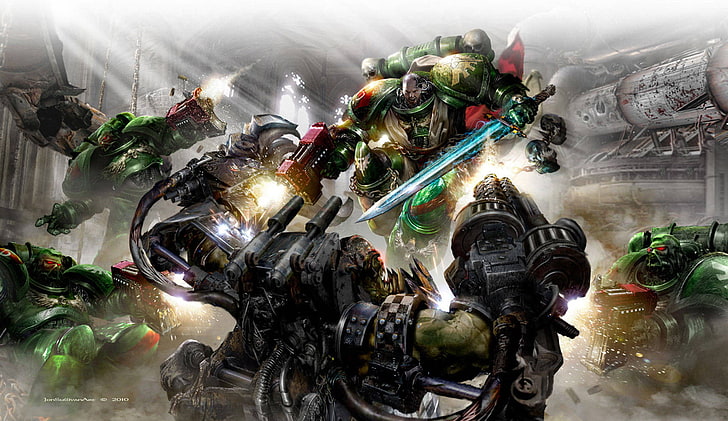 green and black robot wallpaper, sword, Angels, Orc, warhammer 40k