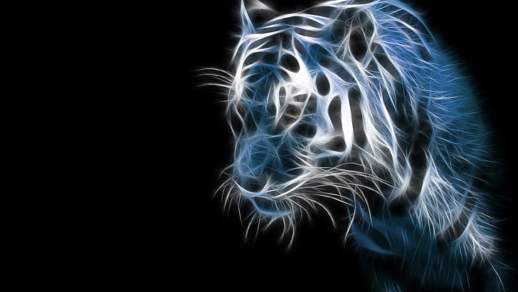 tiger illustration, animals, big cats, digital art, simple background