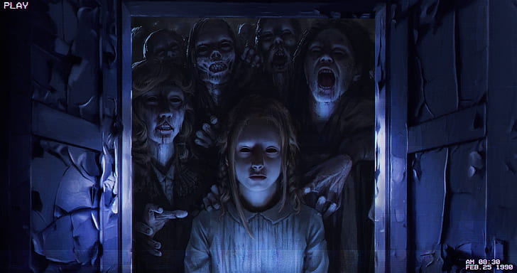 Girl, Fantasy, Fear, Art, Horror, Zombies, Illustration, VHS, HD wallpaper