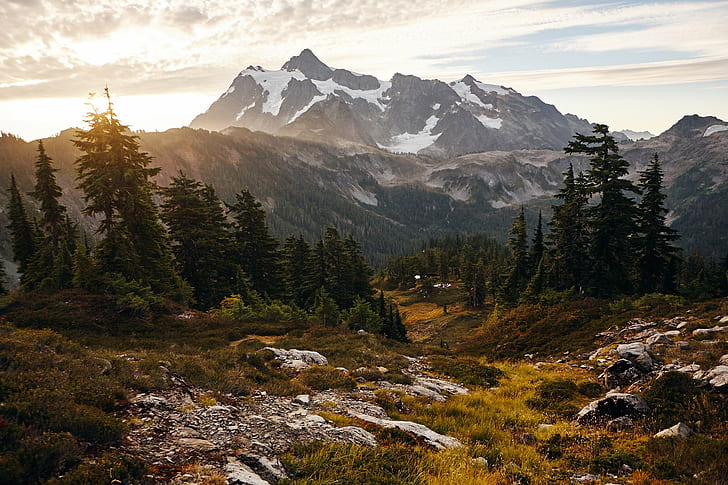 North Cascades National Park, forest, Mount Shuksan, USA, mountains, HD wallpaper