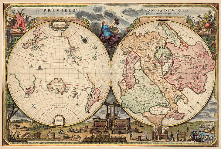 map, world map, antique, history, art and craft, direction
