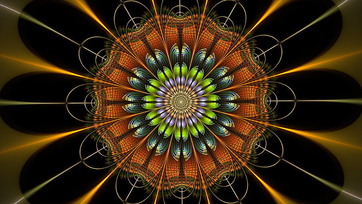 fractal art, symmetry, kaleidoscope, circle, organism, graphics, HD wallpaper
