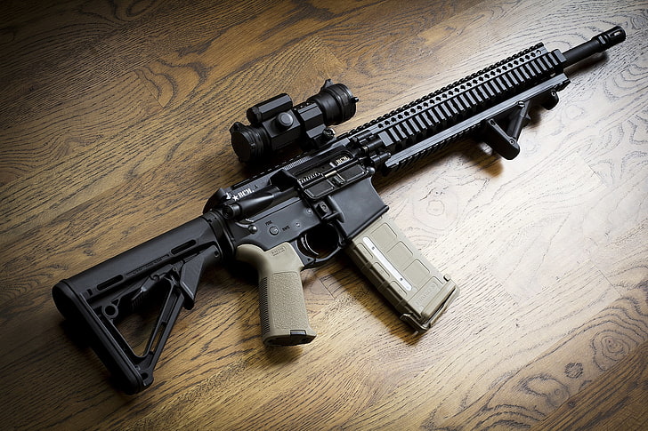 black and brown assault rifle, weapons, background, AR-15, BCM, HD wallpaper