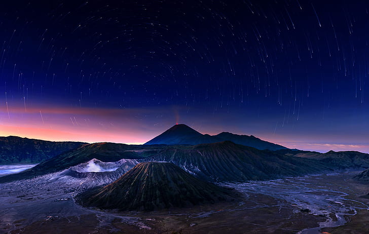 the sky, stars, night, the volcano, Indonesia, Bromo, Java
