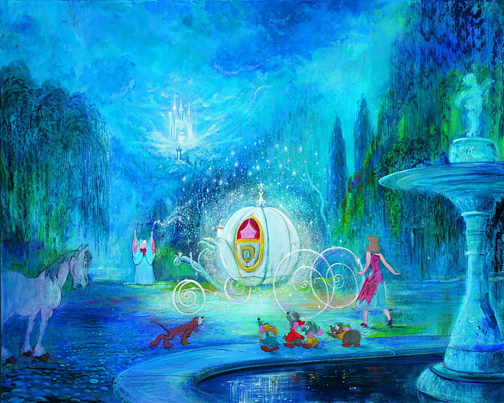 Cinderella, fairy-godmother, disney, painting, HD wallpaper