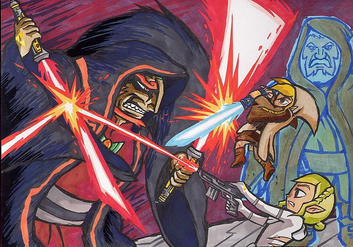 cartoon character illustration, crossover, Link, Zelda, Star Wars, HD wallpaper