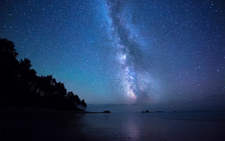 Sea Coast Night Sky Stars Milky Way, dreamy and fantasy