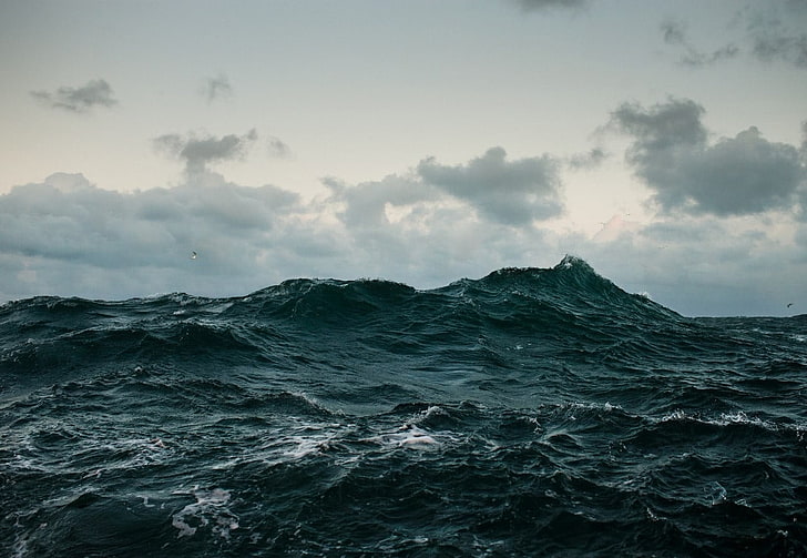 ocean wave, sea, waves, water, sky, cloud - sky, beauty in nature, HD wallpaper