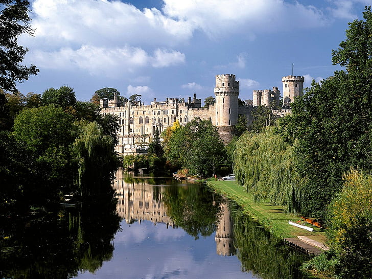 castle, Warwick, England, UK, reflection, warwick castle, HD wallpaper