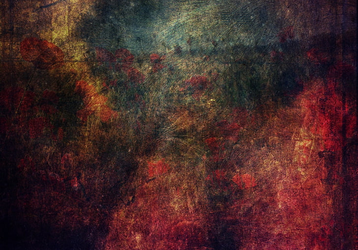 red and green abstract painting, background, stains, dirt, dark, HD wallpaper