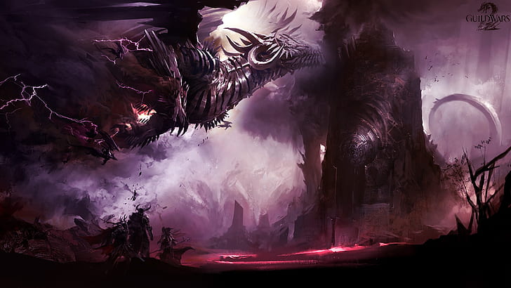 dragons purple guild wars lightning 1920x1080  Video Games Guild Wars HD Art, HD wallpaper