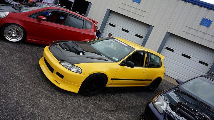 yellow and black 3-door hatchback, Honda, type r, Honda Civic, HD wallpaper