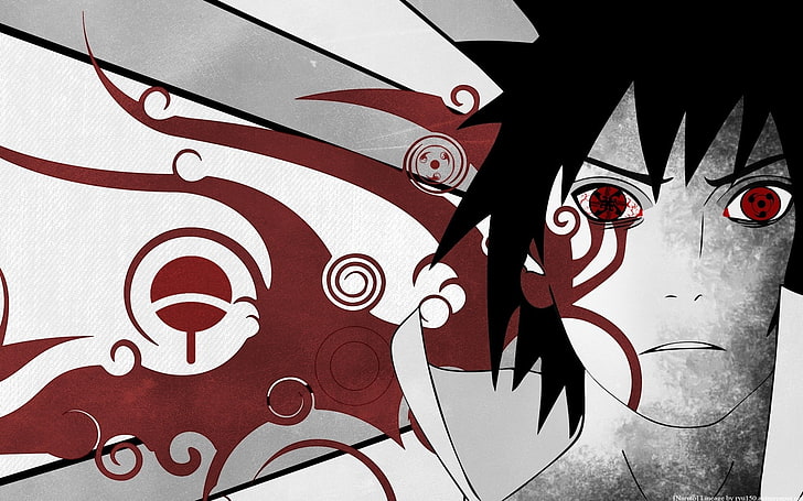 Uchiha Sasuke, Naruto Shippuuden, anime, vector art, selective coloring, HD wallpaper