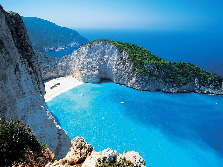 ocean surrounded with mountain, island, Greece, Greek, beach, HD wallpaper