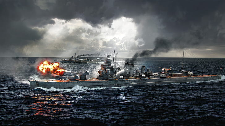 The ocean, Sea, Ship, Ships, Cruiser, Sea battle, Destroyer
