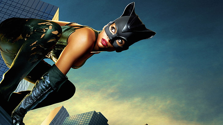 Halle Berry, Catwoman, 4K, sky, one person, low angle view