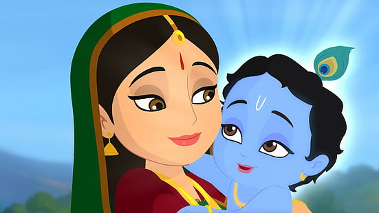 HD wallpaper: Yashoda and Little Krishna, hindu deity graphics photo,  cartoons | Wallpaper Flare