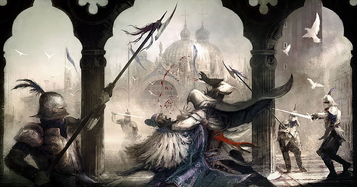 Assassin's Creed digital wallpaper, drawing, Assassin's Creed II
