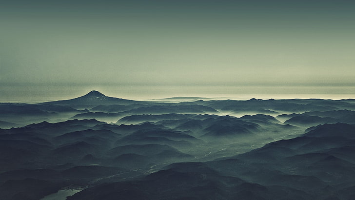 blue mountains, fog covered mountains, landscape, hills, digital toning, HD wallpaper