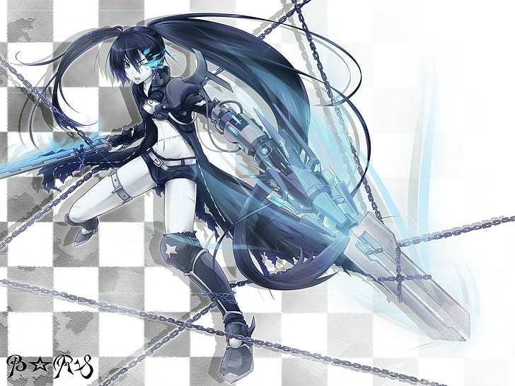 anime, anime girls, Black Rock Shooter, twintails, chains, long hair, HD wallpaper
