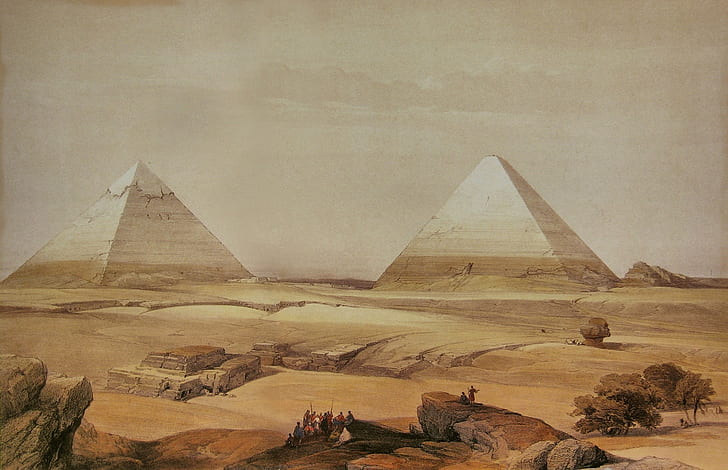 David Roberts, egypt, painting, pyramid, HD wallpaper