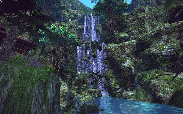 Tera, Tera online, video games, water, waterfall, plant, tree, HD wallpaper