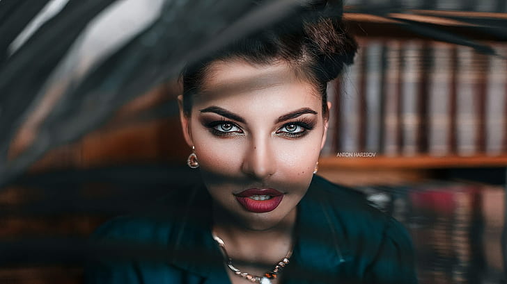 women, face, Anton Harisov, Fotoshi Toshi, red lipstick, portrait, HD wallpaper