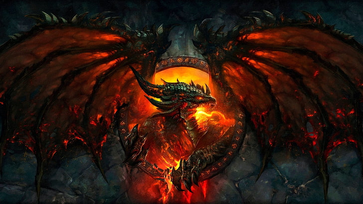 black and red dragon wallpaper, red dragon fan art, World of Warcraft, HD wallpaper