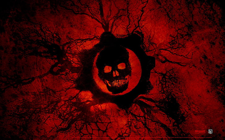 skull illustration, blood, Gears of War 3, halloween, spooky