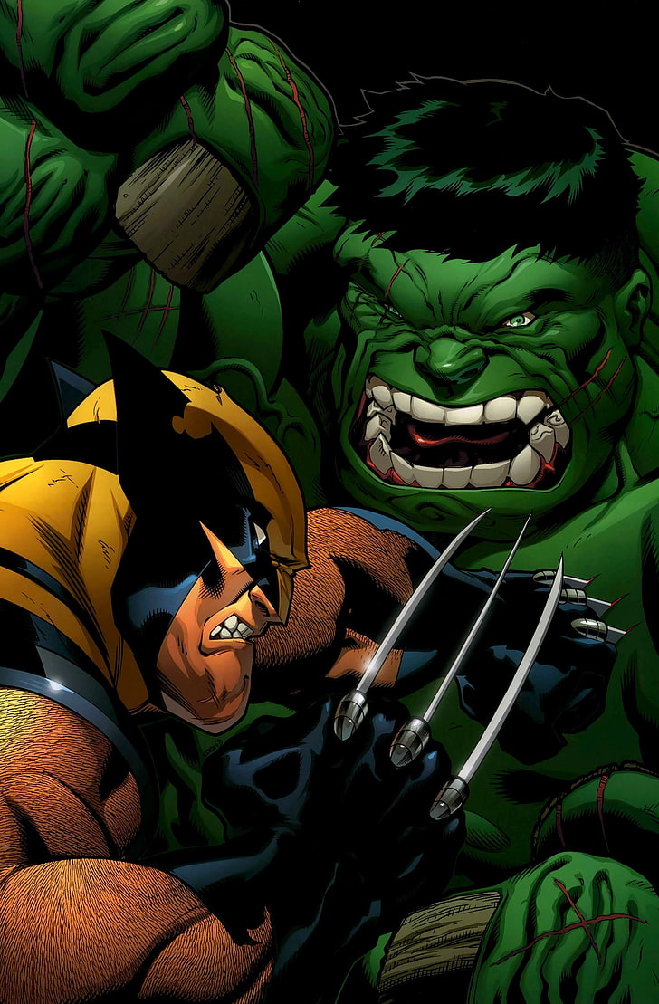 Marvel Comics, Hulk, Wolverine, green color, indoors, sport, HD wallpaper