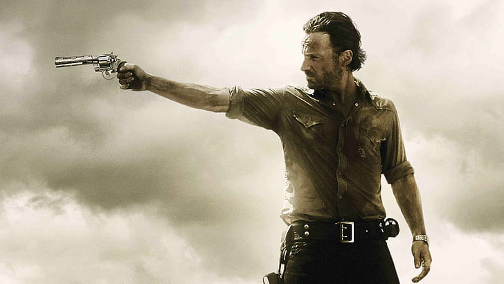 The Walking Dead Rick HD, dark, gun, sheriff, HD wallpaper