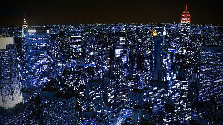 Stunning Nyc At Night, lights, city, skyscrapers, nature and landscapes