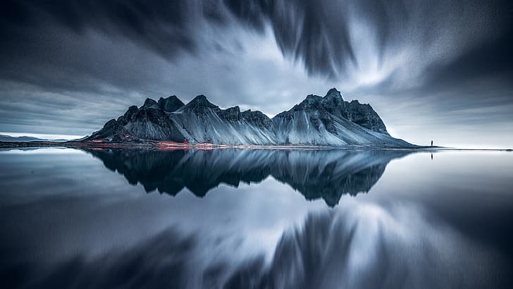 Vestrahorn Mountain, nature, Iceland, reflection, HD wallpaper