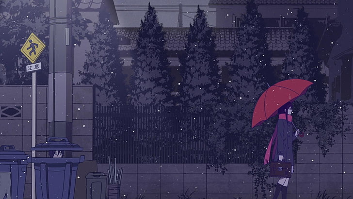 Iki Hiyori, looking away, Noragami, umbrella, anime girls, brunette, HD wallpaper